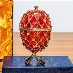 7” Royal Trellis with Crystals on Red Enamel Royal Inspired Russian Egg
