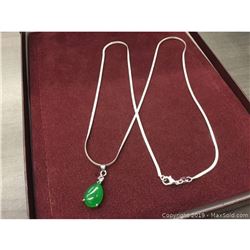 Chinese Green Jade Tear Drop On 925 Necklace