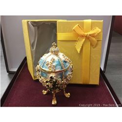 Faberge Style Egg With Semi Precious Stone And Enamel
