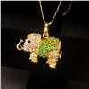 Image 1 : Bejeweled Green And Gold Rhinestone Ganesh Chaturthi Elephant Pendant Paired With Necklace Marked 18