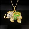 Image 2 : Bejeweled Green And Gold Rhinestone Ganesh Chaturthi Elephant Pendant Paired With Necklace Marked 18