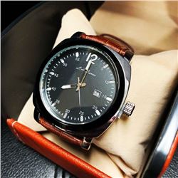 Mens L.A Banus Formal Black Dial Chronograph Genuine Leather Band Watch