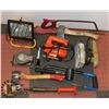 Image 1 : ESTATE BOX OF TOOLS, WORK LIGHT, SANDER JIGSAW