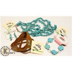 PACKAGE OF 4 PIECES: TEAL ROCK MULTI-STRAND NECKLACE