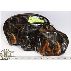 3- MATCHING MOSSY OAK CAMO MAKE-UP BAGS