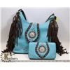 Image 1 : NEW WESTERN PURSE TURQUOISE WITH BROWN FRINGE