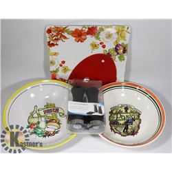 KITCHEN LOT: INCLUDES 2 PASTA SERVING BOWLS,