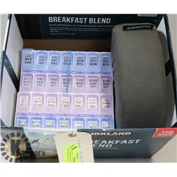 LOT OF 8 WEEKLY PILL ORGANIZERS AND NECK PILLOW