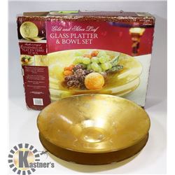 LARGE GOLD PLATTER & BOWL SET CENTRE PIECE