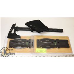 BLACK STEEL AXE WITH 4 THROWING KNIVES