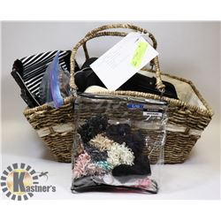 BASKET WITH VARIETY OF COSMETIC BAGS FILLED WITH