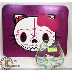 LARGE HELLO KITTY ART PIECE AND GLASS VASE/BOWL