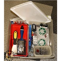 BOX OF PAINTING TOOLS & HARDWARES