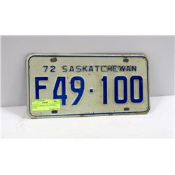 SASKATCHEWAN 1972 LICENSE PLATE