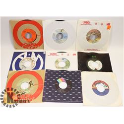 9 ORIGINAL CLASSIC ROCK 45'S. QUEEN, THE WHO, KISS