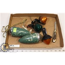 FLAT OF VINTAGE LIGHTS SOLD WITH VINTAGE KNIFE