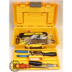 YELLOW TOOLBOX WITH VARIETY OF TOOLS