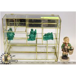 DISPLAY GLASS SHELF WITH BUDDHA AND HUMMEL