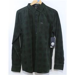 VOLCOM MENS FOREST GREEN PLAID LONG SLEEVE BUTTON