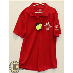 RED WOMENS POLO SIZE SMALL.