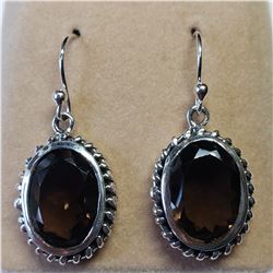 SILVER SMOKEY QUARTZ  EARRINGS