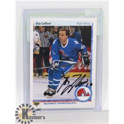 GUY LAFLEUR AUTOGRAPHED CARD QUEBEC NORDIQUES