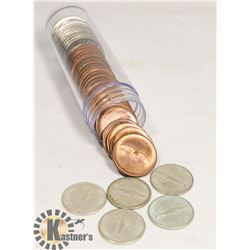 1967 CANADIAN COINS- PENNIES (25), NICKELS (10),