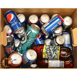 BOX OF ASSORTED POP INCLUDING PEPSI CANS,