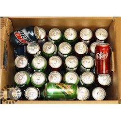 BOX OF ASSORTED POP CANS INCLUDING DR.PEPPER,