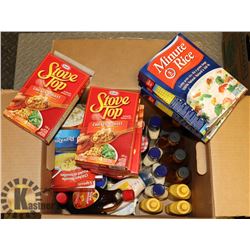 BOX OF ASSORTED FOOD INCLUDING STOVE TOP