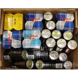 BOX WITH RED BULLS AND OTHER ENERGY DRINKS