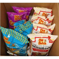 BOX  OF LARGE BAGS OF CHIPS, POPCORN TWISTS,