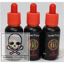 3 BOTTLES OF CREME FRAISE 0MG NICOTINE PER 30 ML
