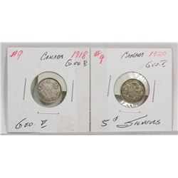 1918 & 1920 SILVER 5 CENT KING GEORGE V