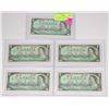 Image 1 : LOT OF 5, 1967 CANADIAN CENTENNIAL DOLLAR BILLS