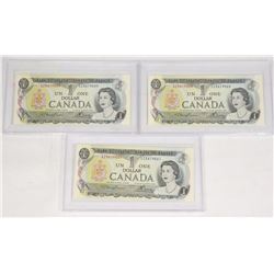 1973 LAWSON & BOUEY $1 BILLS (3) UNCIRCULATED IN