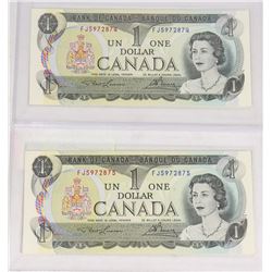 1973 LAWSON & BOUEY $1 BILLS (2) UNCIRCULATED IN