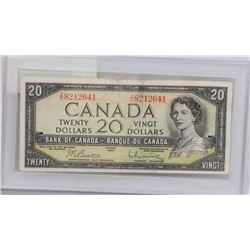 1954 CANADIAN $20 DOLLAR BILL.  SERIAL NUMBER