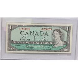 1954 CANADIAN $1 BILL SERIAL NUMBER TF1250070