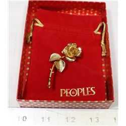 PEOPLE'S JEWELERS GOLD TONE ROSE BROACH NEW IN