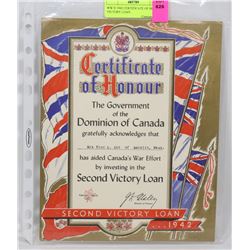 WW II 1942 CERTIFICATE OF HONOR VICTORY LOAN