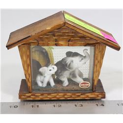 2 BONE CHINA ELEPHANTS WITH TRUNK UP IN CASE