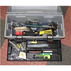 22" GREY TOOLBOX FILLED WITH TOOLS.