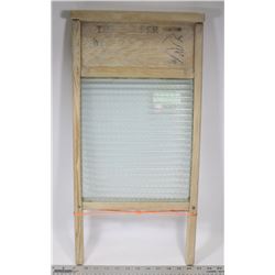 OLD GLASS WOOD WASHBOARD