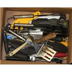BOX WITH CHEFS KNIVES, FILLETING KNIVES & FOLDING