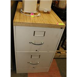 FAUX WOOD TOP 2 DRAWER FILING CABINET  LOCKED & NO