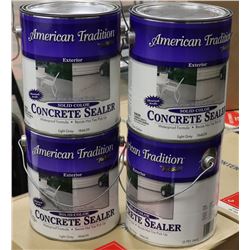 BOX OF FOUR 1 GAL CANS OF CONCRETE STAIN. GREY.