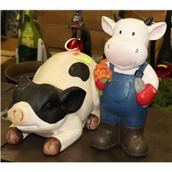 PIG AND COW LAWN ORNAMENTS.