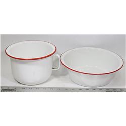 VINTAGE ENAMEL WARE CHAMBER POT SET