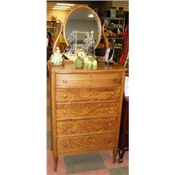 ANTIQUE TIGER OAK 5 DRAWER CHEST OF DRAWERS